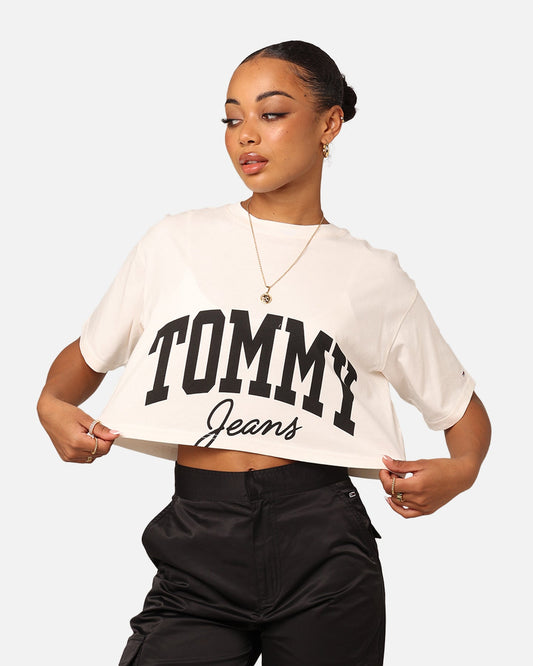 Tommy Jeans Women's Oversized Cropped New Varsity T-Shirt Ancient White