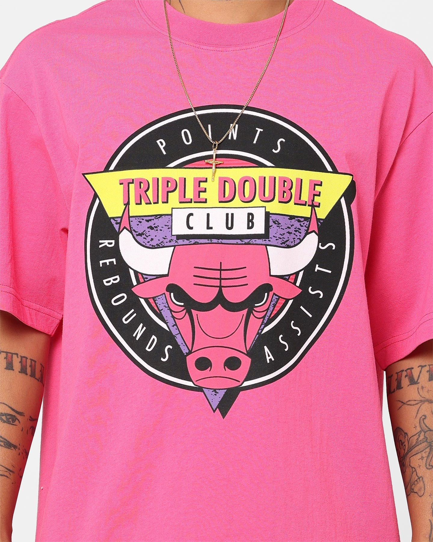 Mitchell & Ness Chicago Bulls Triple Double Club T-Shirt Pink