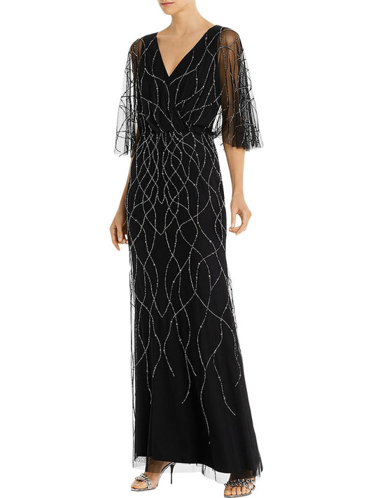 Womens Beaded V Neck Formal Dress