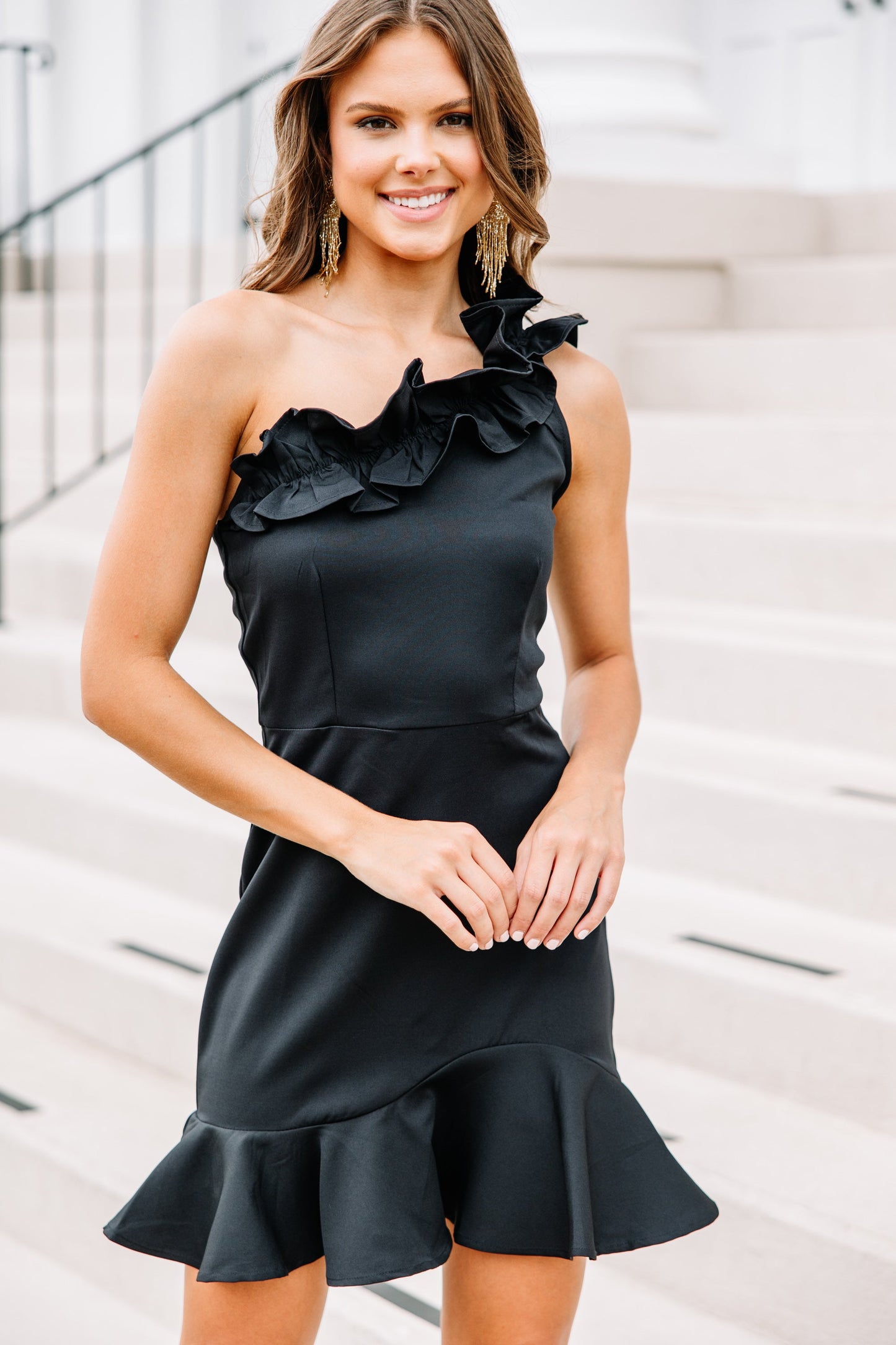 Lots To Love Black Ruffled One Shoulder Dress