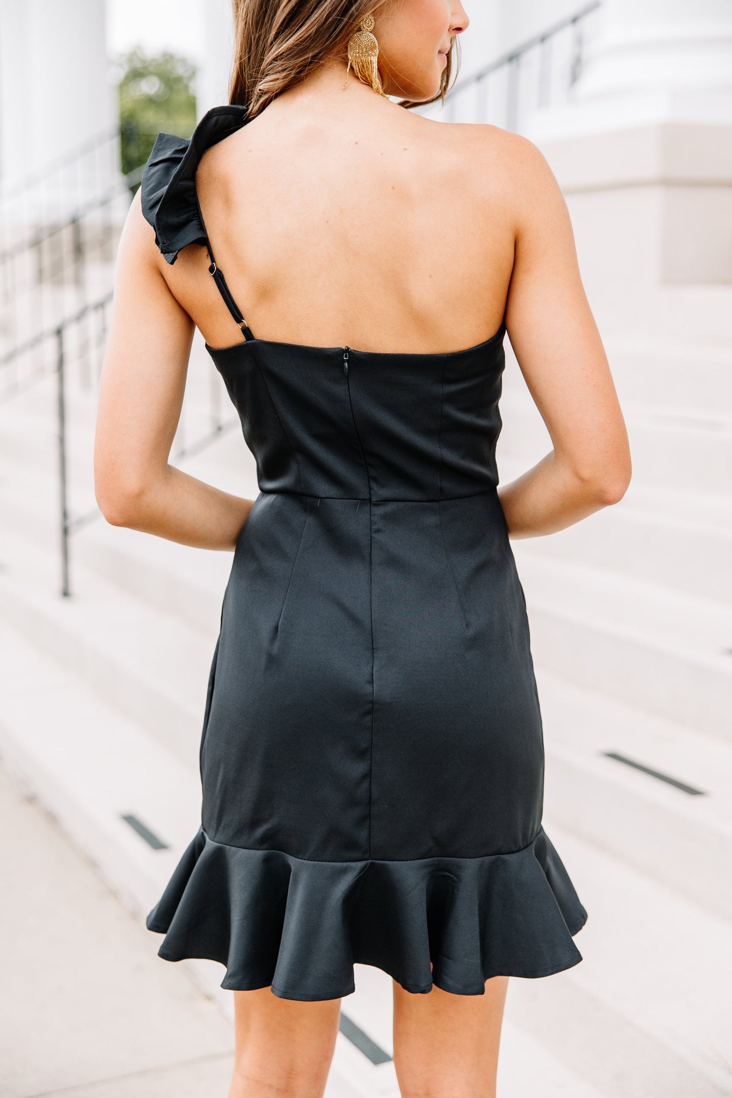 Lots To Love Black Ruffled One Shoulder Dress