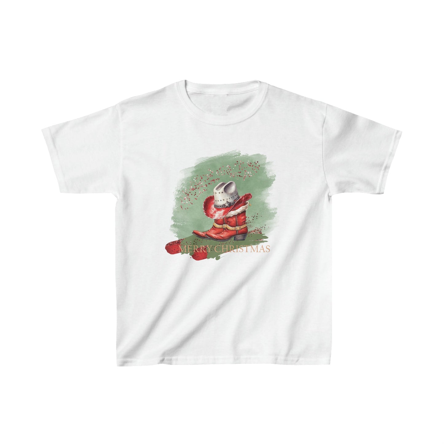 Kids Heavy Cotton™ Tee, Sage Christmas, Country Western Boots, Kid Christmas TShirt