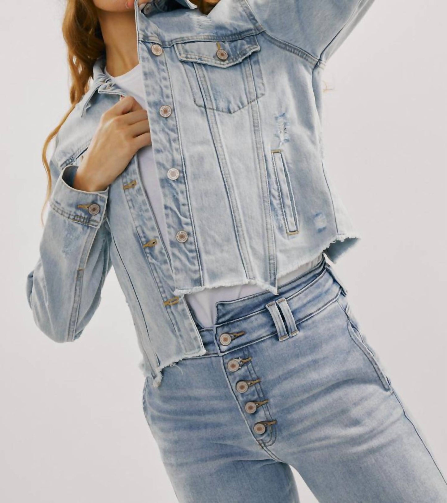 Distressed Denim Jacket In Light