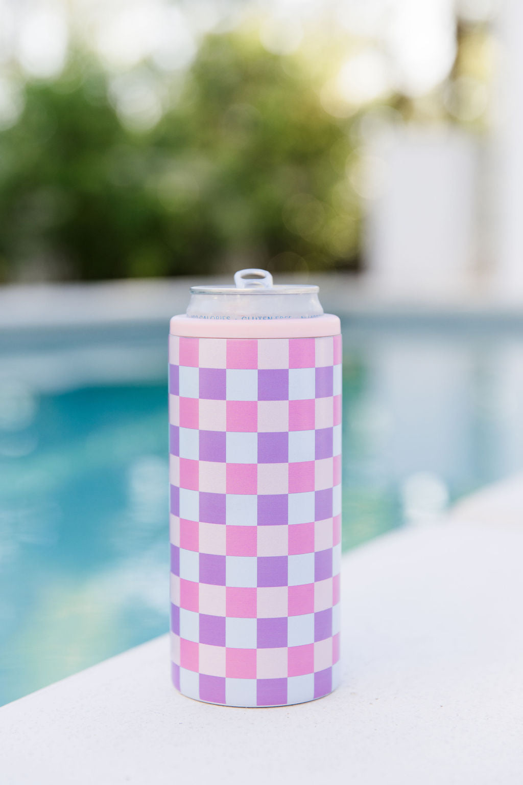 Tori Checkered Slim Can Cover Tori X Pink Lily