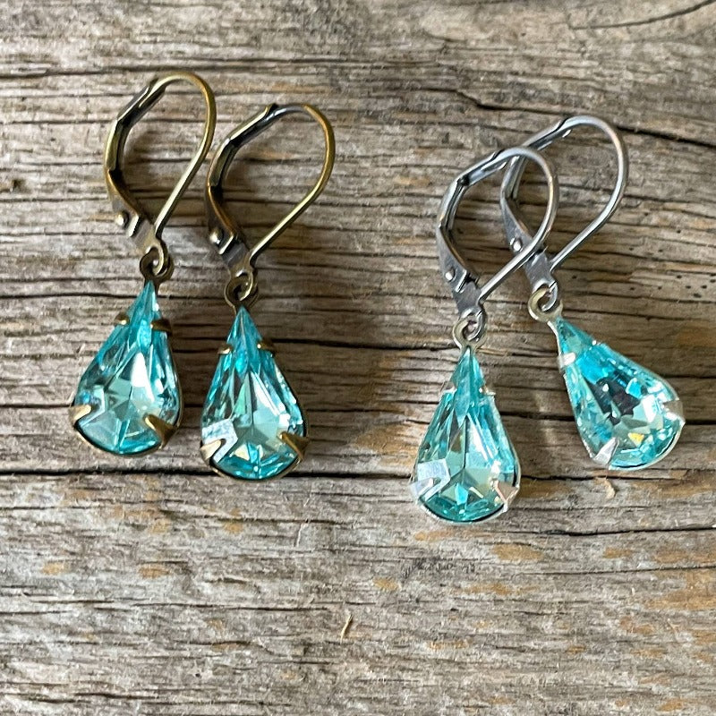 Aquamarine Vintage Rhinestone Earrings