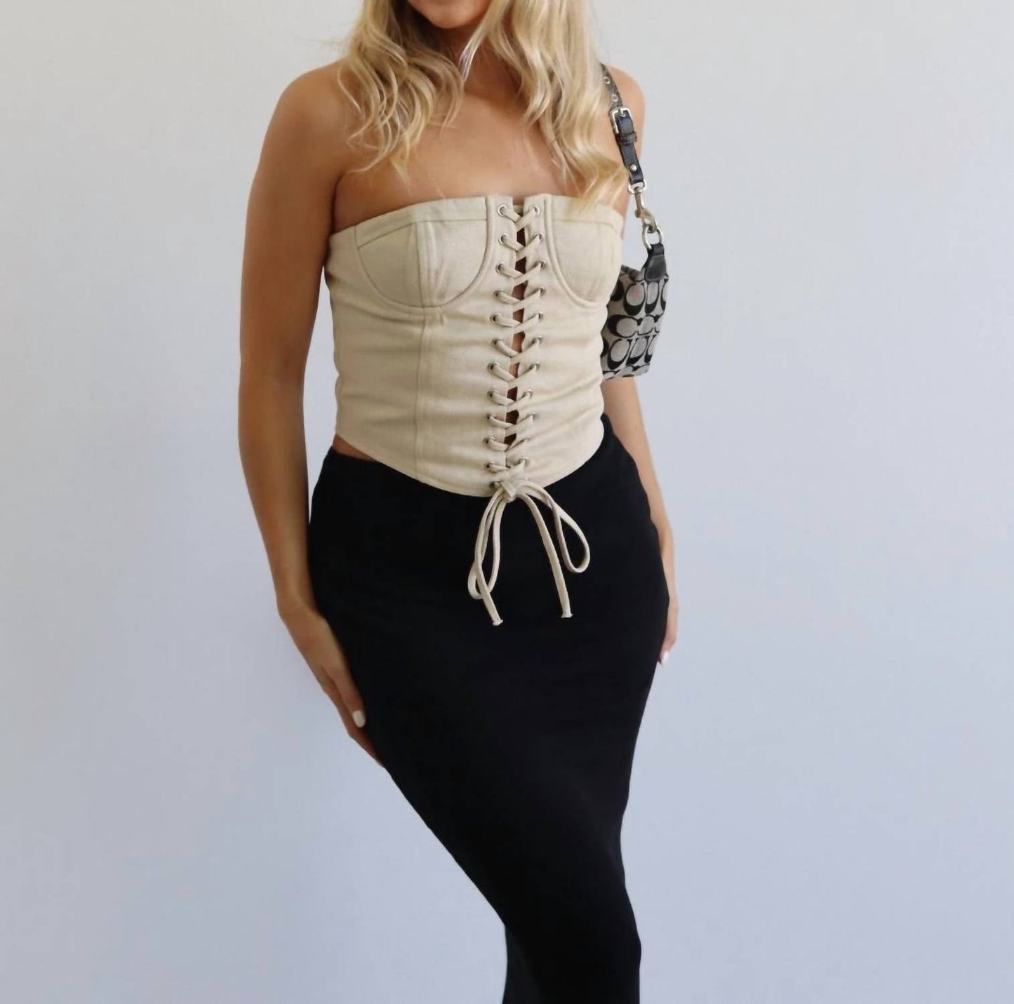 Bustier Lace Up Top In Cream