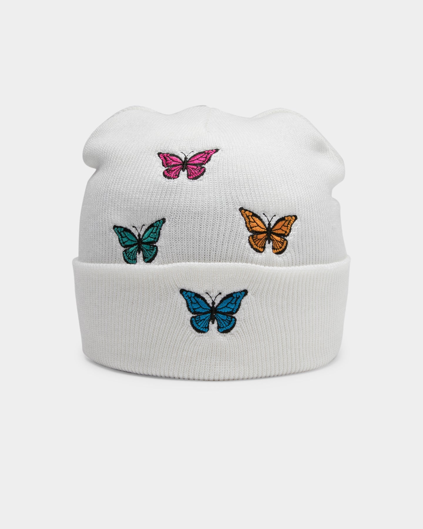 Goat Crew Unisex Butterfly Multi Beanie White