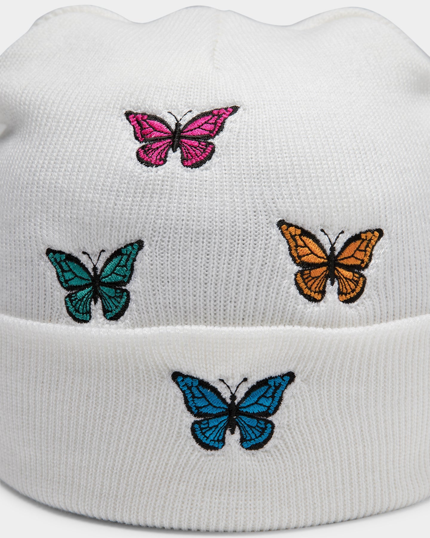 Goat Crew Unisex Butterfly Multi Beanie White