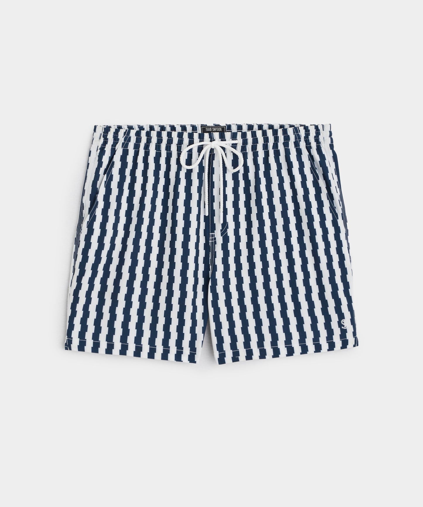 5" MONTAUK SWIM SHORT IN NAVY ZIPPER STRIPE