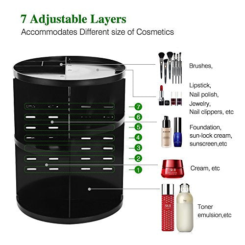 Etmury 360 Rotating Makeup Organizer Storage Holder, Adjustable Make Up Caddy Spinning