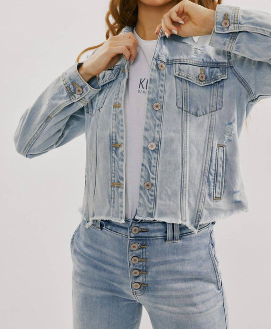 Distressed Denim Jacket In Light