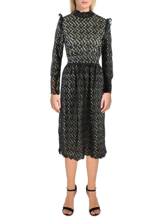 Womens Lace Mock Fit & Flare Dress