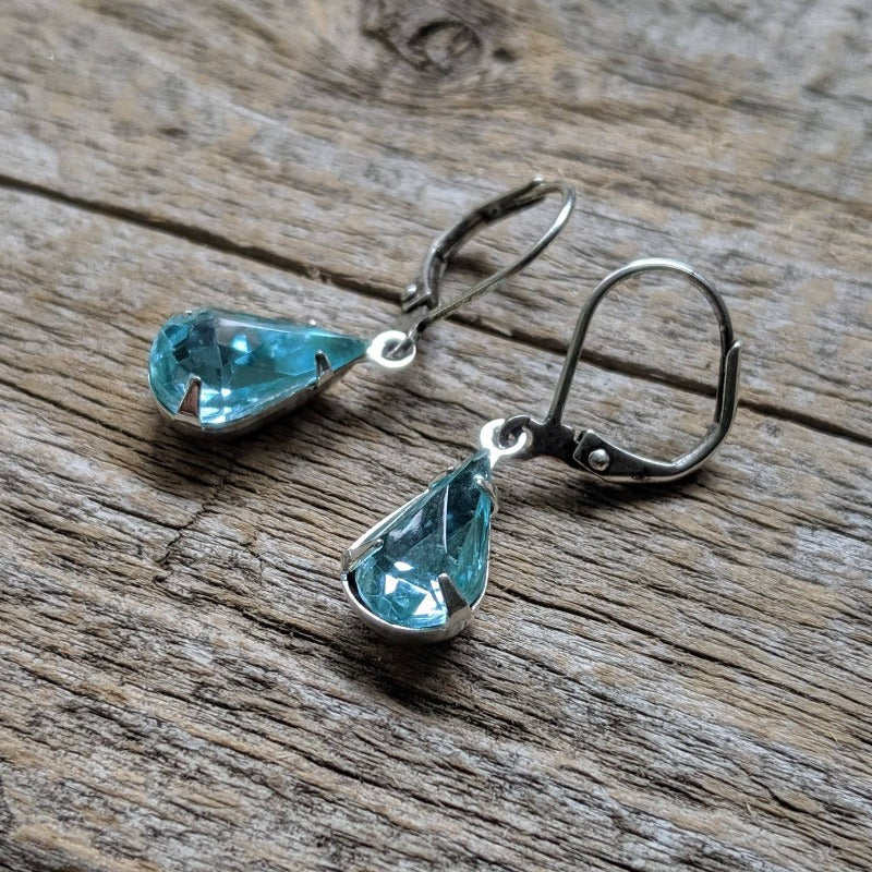 Aquamarine Vintage Rhinestone Earrings