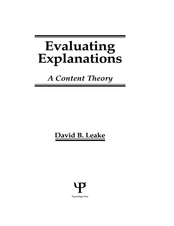 Evaluating Explanations 1st Edition A Content Theory  PDF BOOK