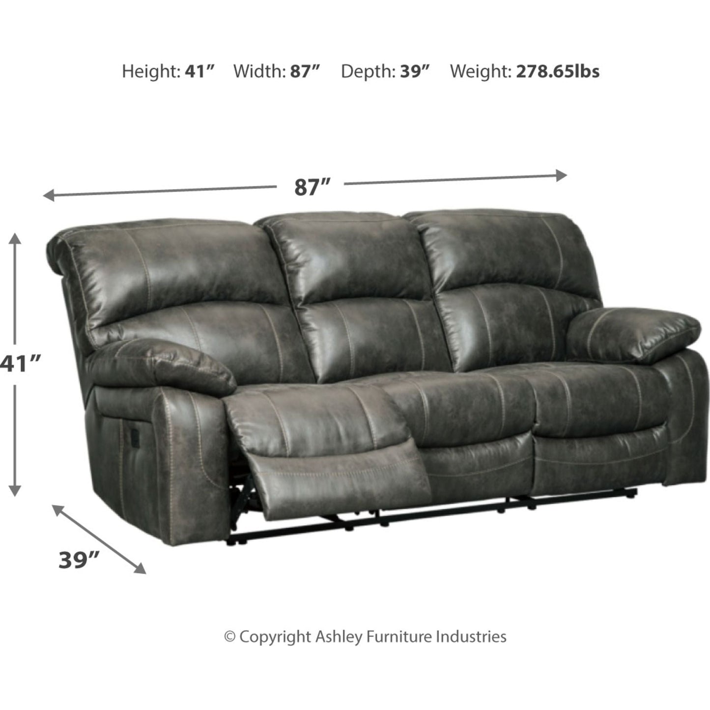 Dunwell Power Reclining Sofa - Steel