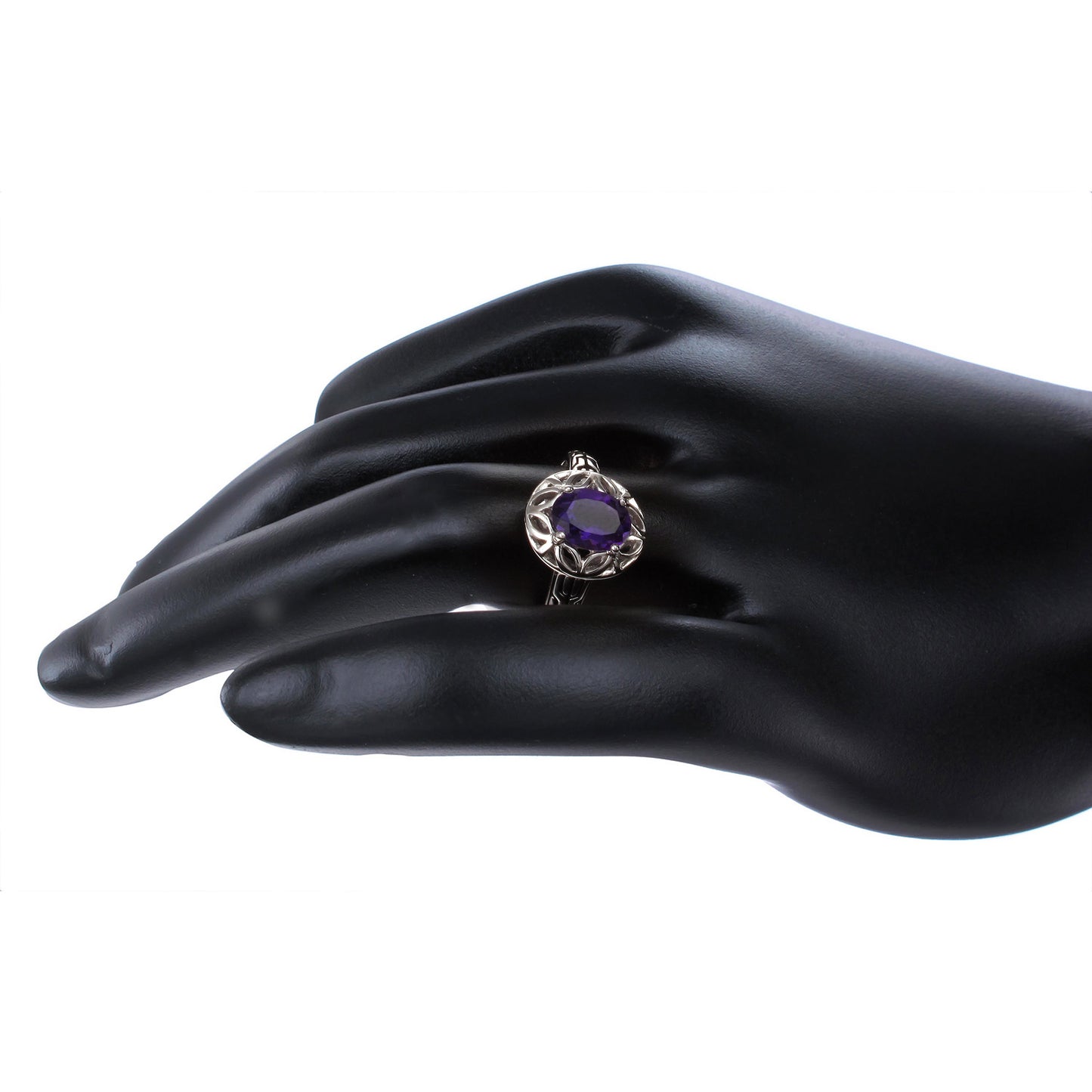 1.20 cttw Purple Amethyst Ring .925 Sterling Silver with Rhodium Oval 8x6 MM