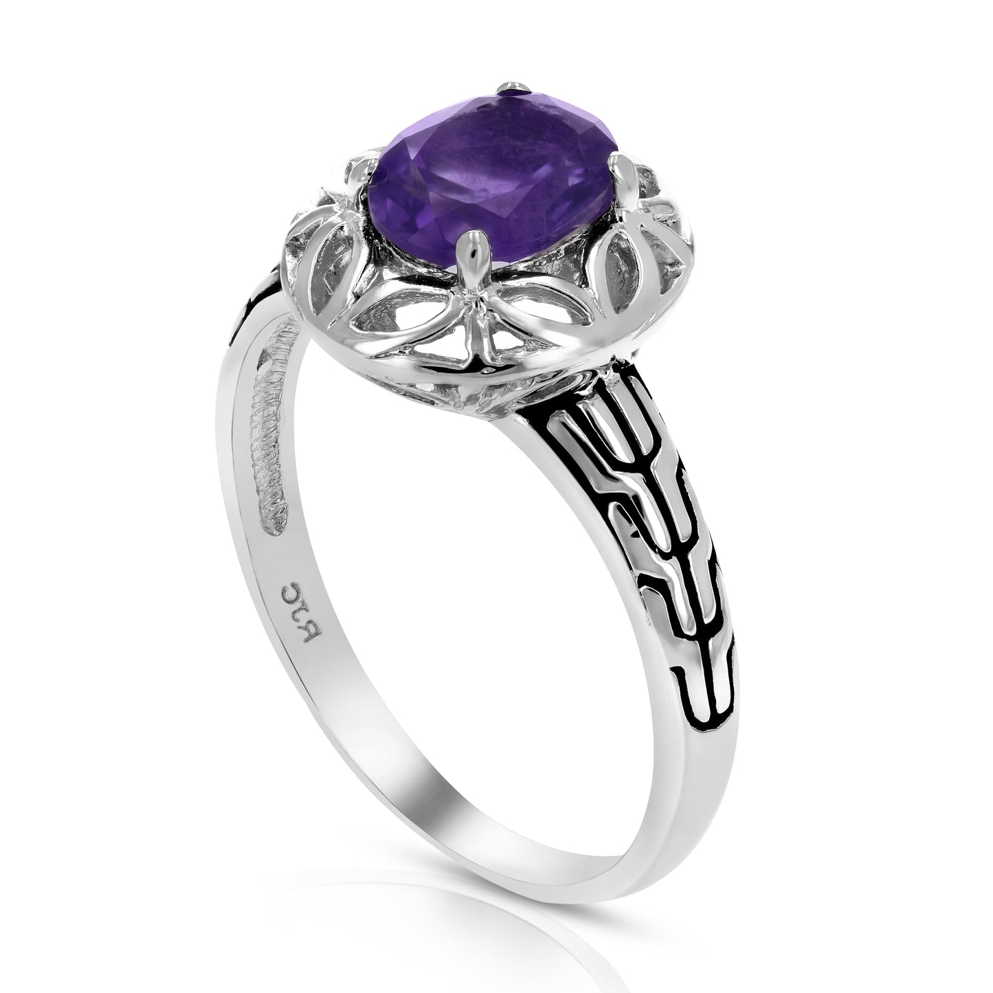 1.20 cttw Purple Amethyst Ring .925 Sterling Silver with Rhodium Oval 8x6 MM