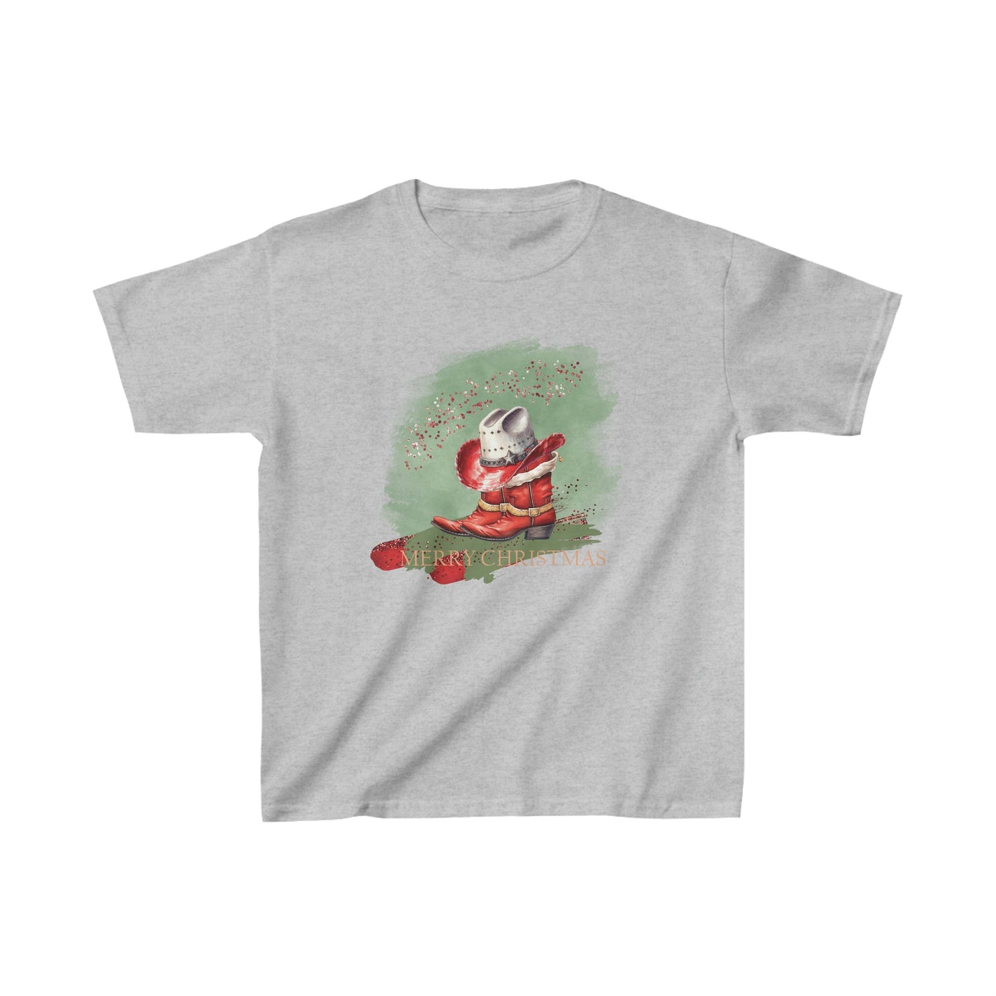 Kids Heavy Cotton™ Tee, Sage Christmas, Country Western Boots, Kid Christmas TShirt