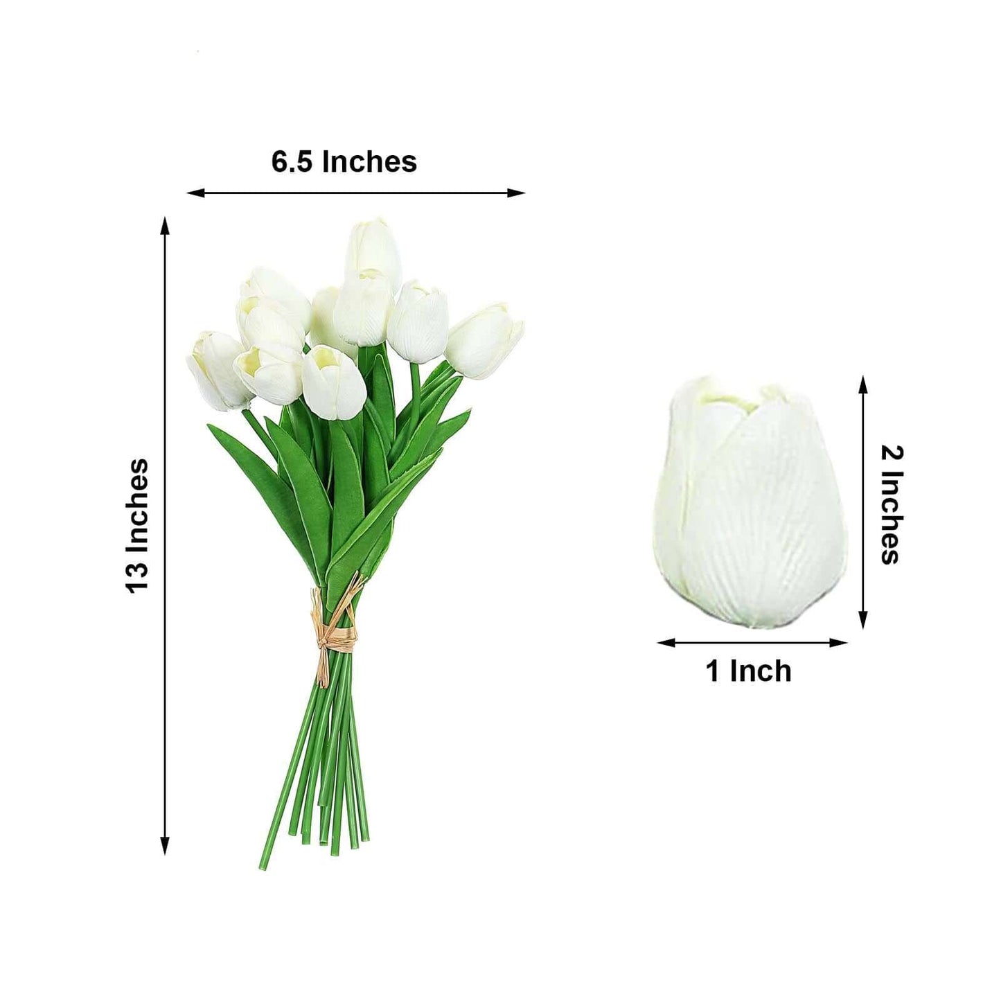 10 Stems White Real Touch Artificial Foam Tulip Flower Bouquets 13"