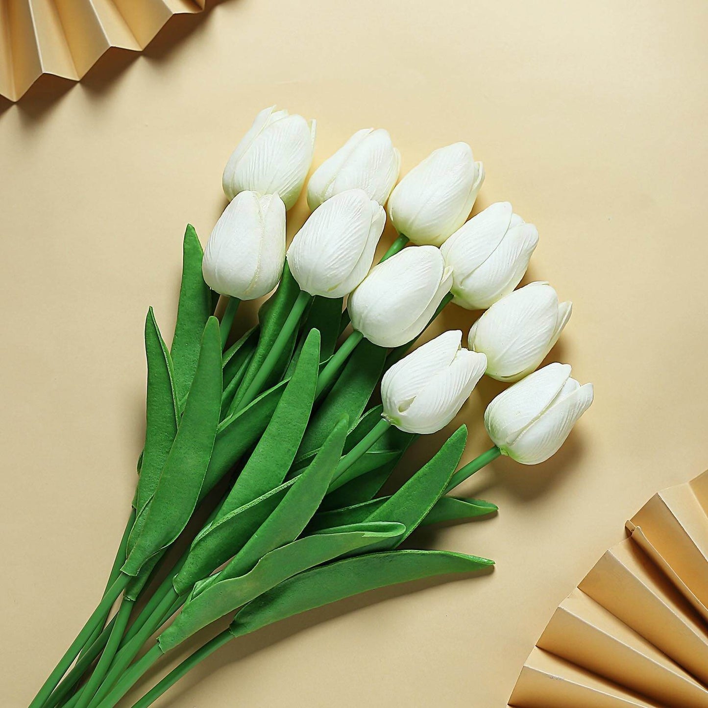 10 Stems White Real Touch Artificial Foam Tulip Flower Bouquets 13"