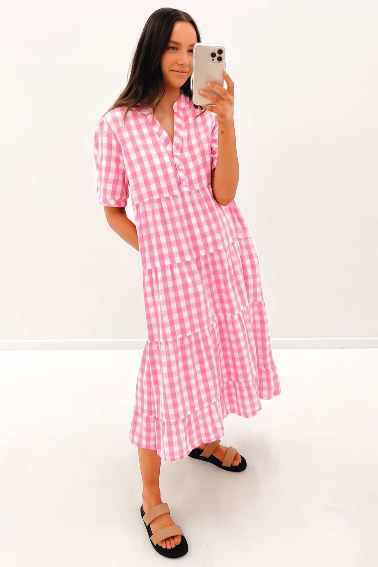 Elena Midi Dress Pink Check