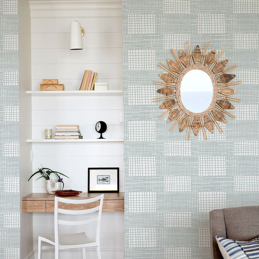 Maxwell Geometric Wallpaper in Aqua from the Bluebell Collection