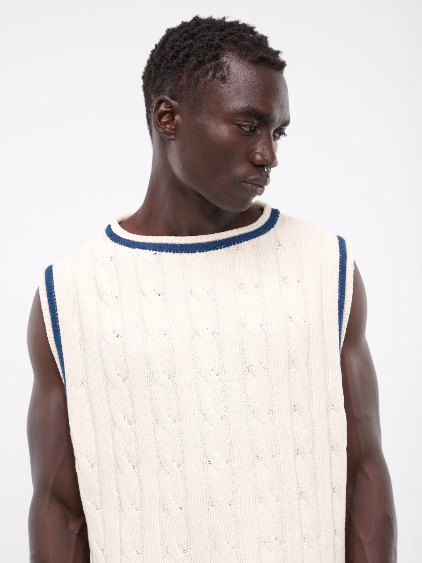 Flame Knit Vest (NL-TO-1201-WHITE-BLUE)