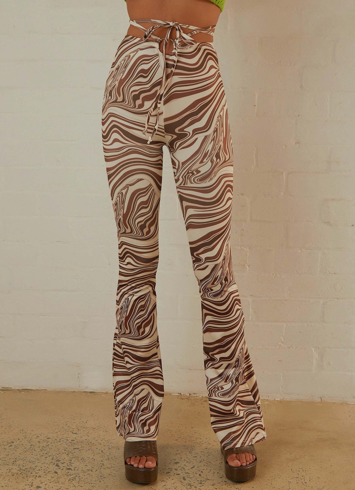 Elena Flare Pants - Brown Swirl Print