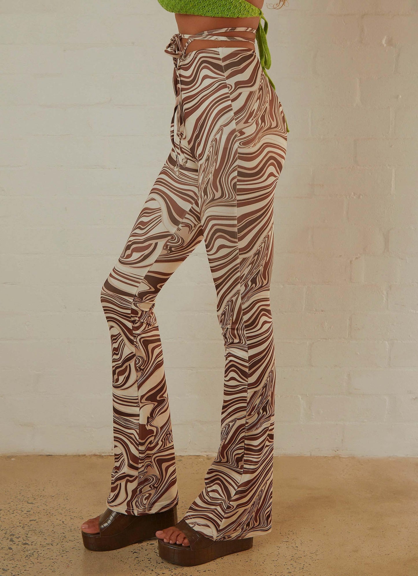 Elena Flare Pants - Brown Swirl Print