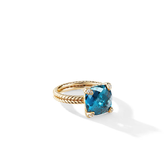 Chatelaine® Ring in 18K Yellow Gold with Hampton Blue Topaz and Diamonds\, 11mm