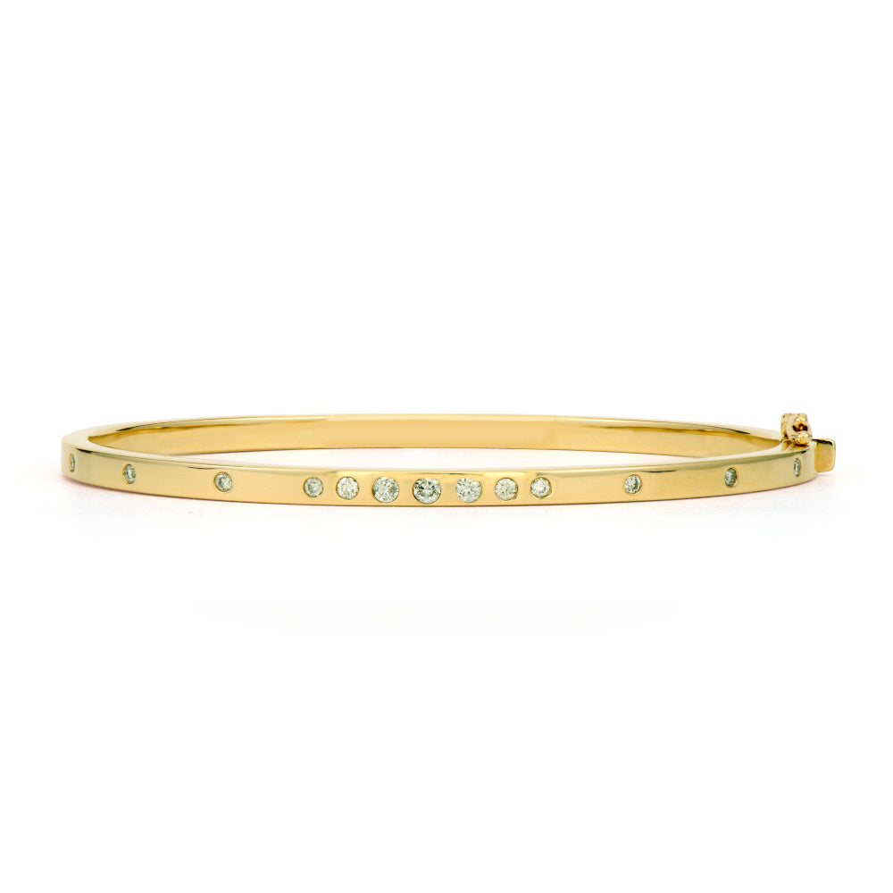 Graduated Diamond Metal Set 14K Yellow Gold Bangle