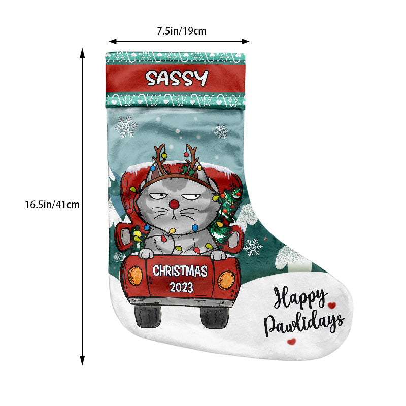 Happy Pawlidays - Cat & Dog Personalized Custom Christmas Stocking - Christmas Gift For Pet Owners, Pet Lovers