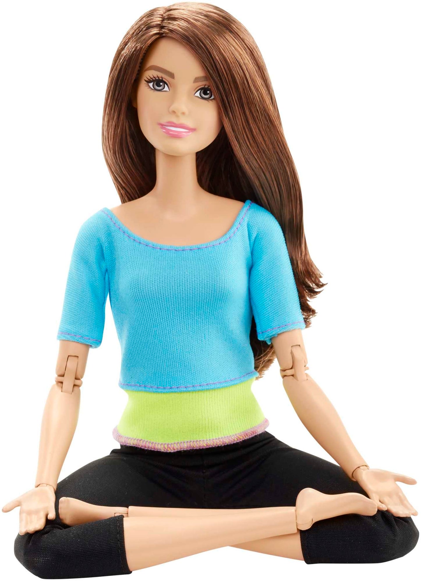 Barbie Made To Move Posable Doll in Blue Color-Blocked Top And Yoga Leggings, Flexible