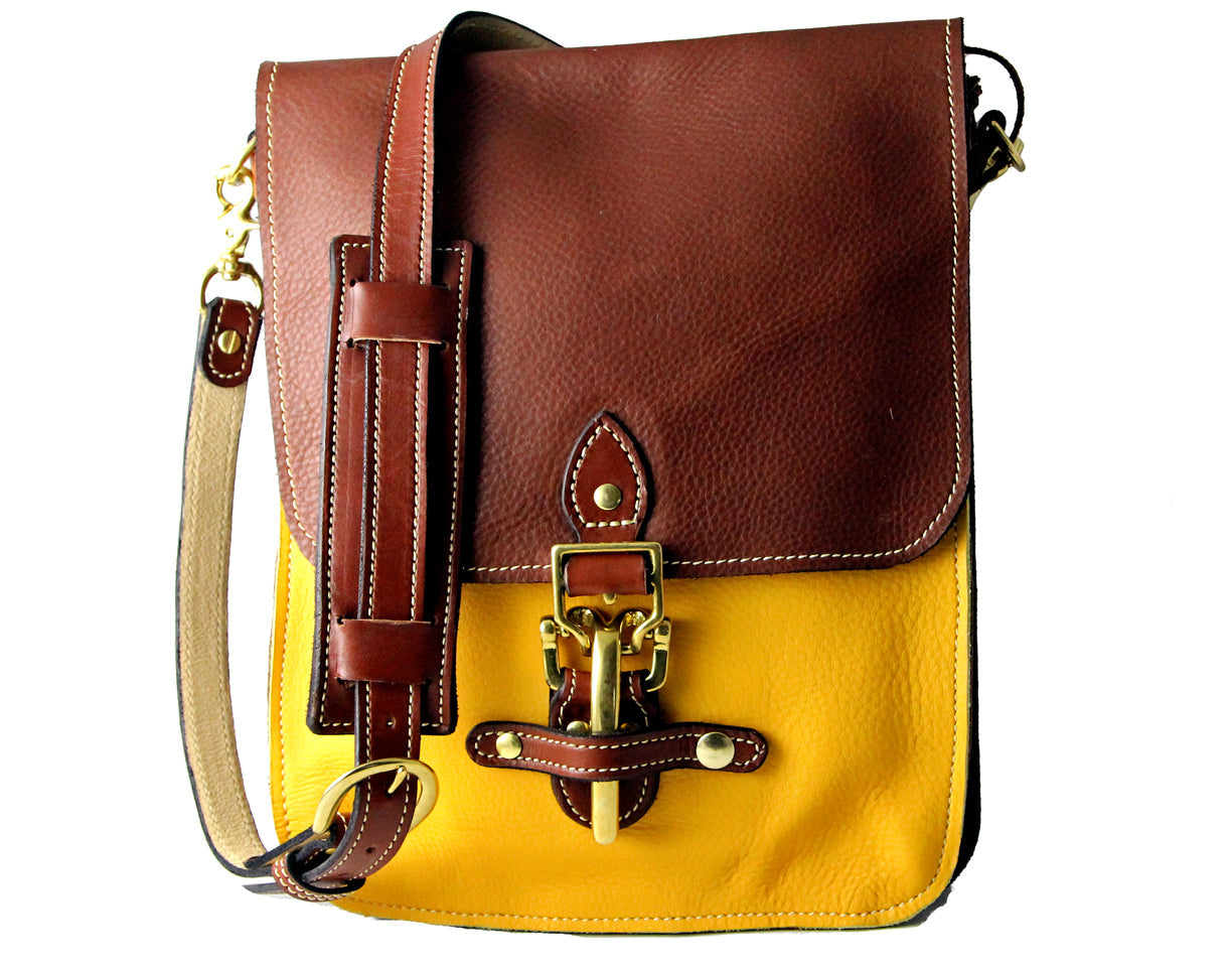 Billy Sunday Chestnut & Yellow Leather Messenger Bag