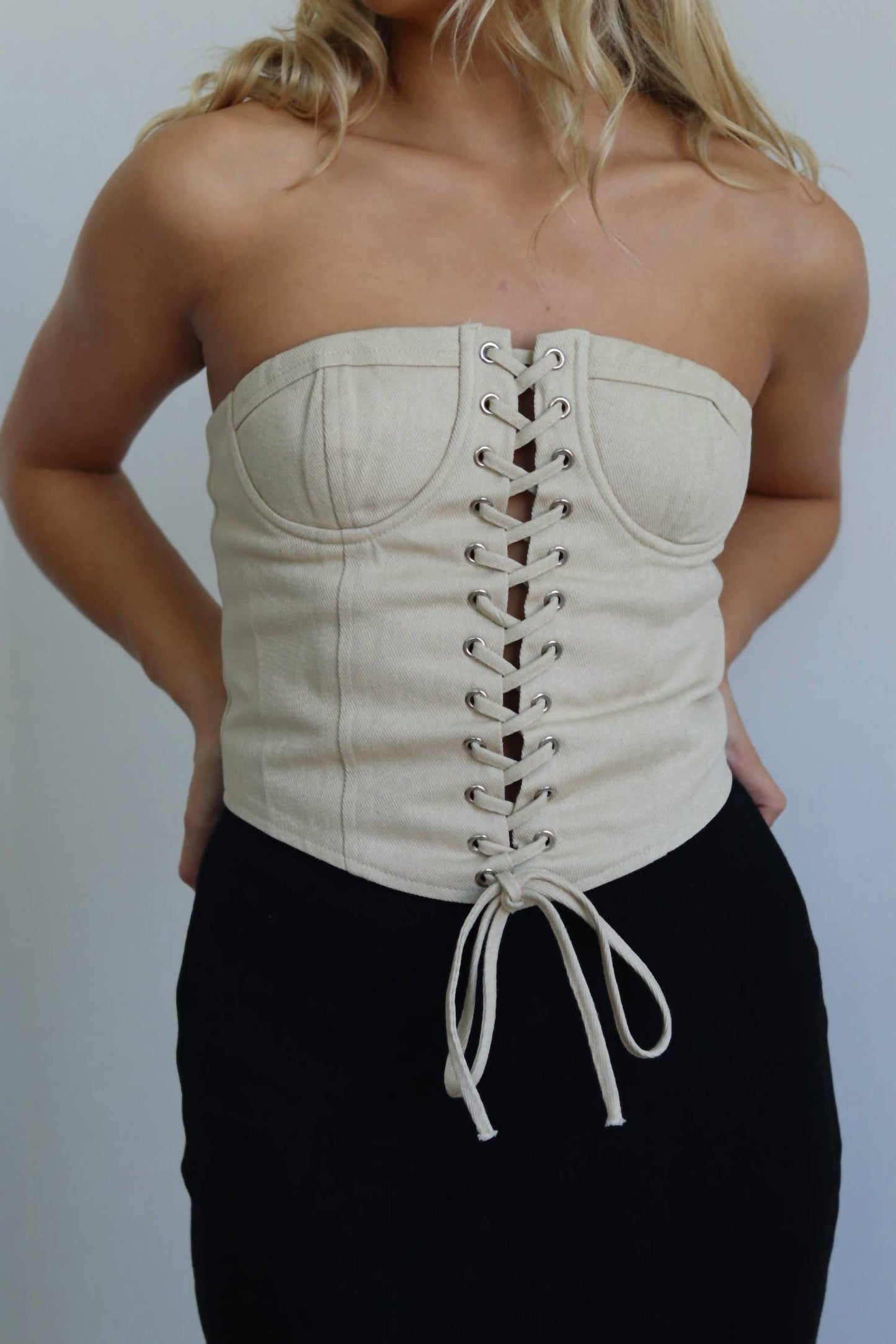 Bustier Lace Up Top In Cream