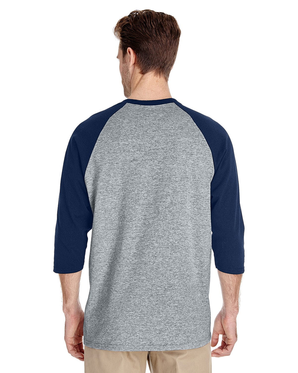 Gildan Heavy Cotton 3/4-Raglan Sleeve T-Shirt | Sport Grey/ Navy