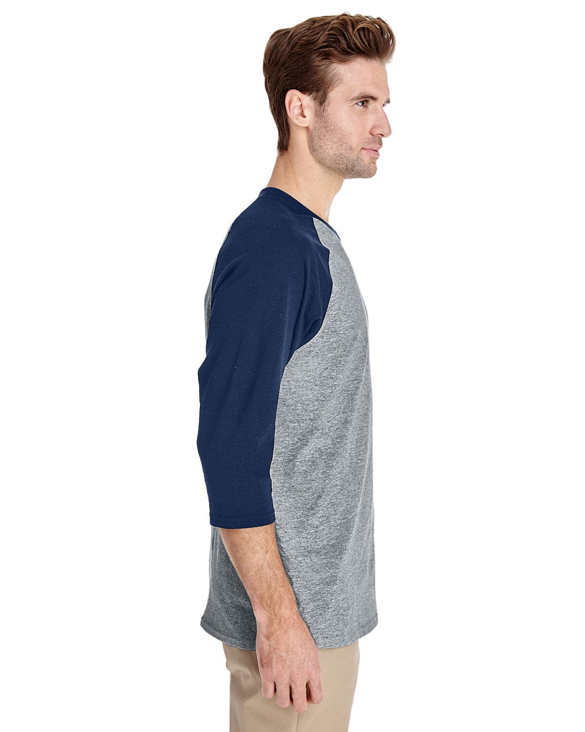 Gildan Heavy Cotton 3/4-Raglan Sleeve T-Shirt | Sport Grey/ Navy