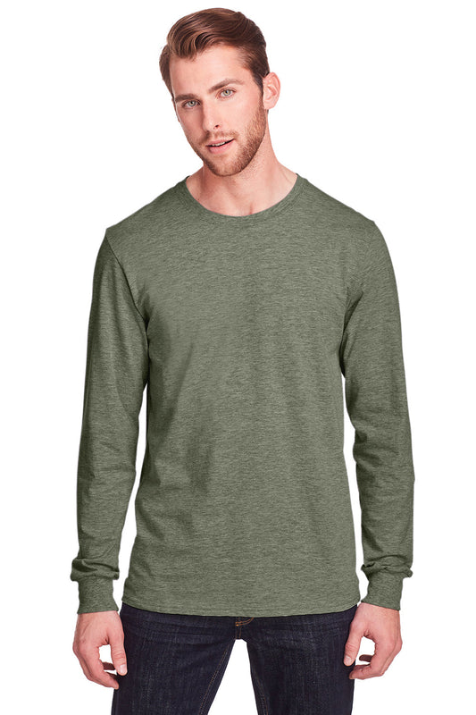 Fruit Of The Loom Mens Iconic Long Sleeve Crewneck T-Shirt - Heather Military Green