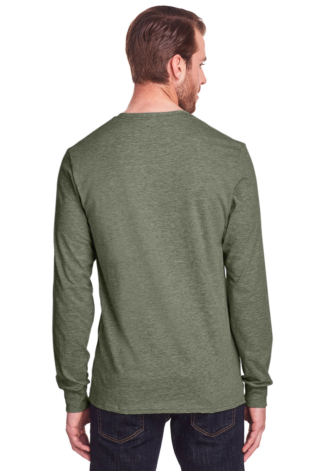 Fruit Of The Loom Mens Iconic Long Sleeve Crewneck T-Shirt - Heather Military Green