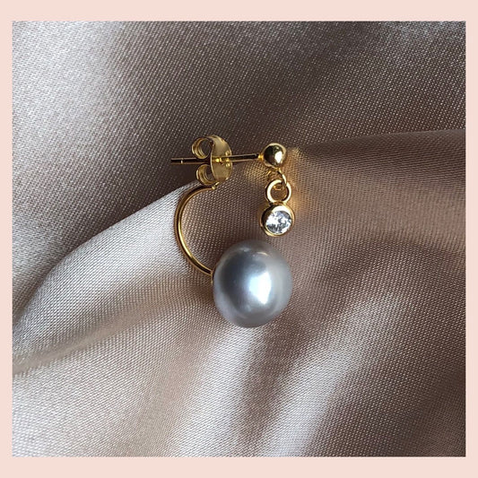 Dark Moon 18K Gold Plated Stud w. White Pearls