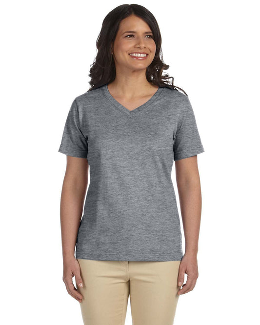 LAT Ladies Combed Cotton V-Neck T-Shirt | Granite Heather