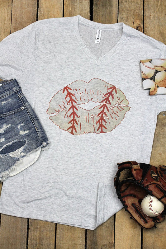 Baseball Lips Tri-Blend V Neck Tee