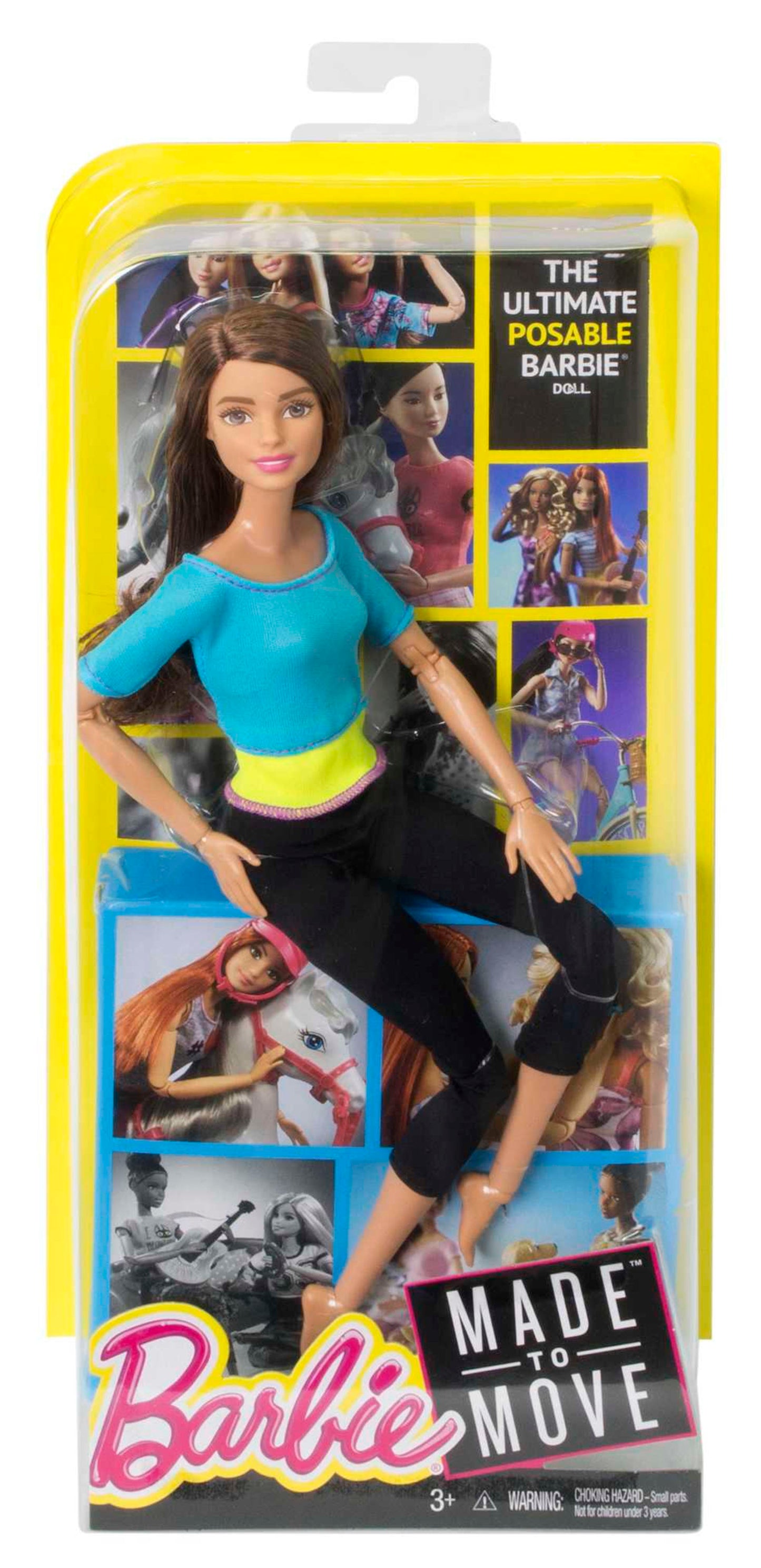 Barbie Made To Move Posable Doll in Blue Color-Blocked Top And Yoga Leggings, Flexible