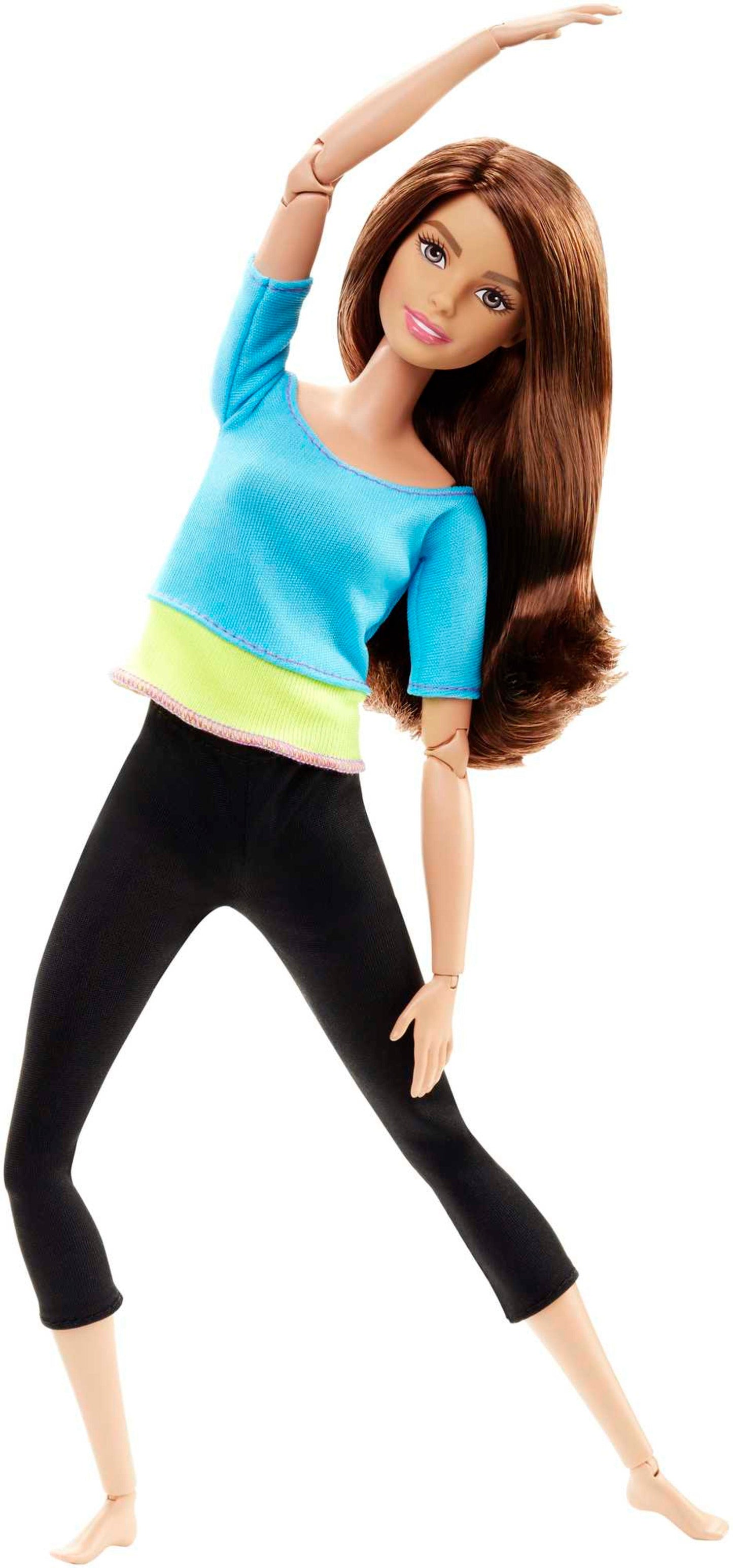 Barbie Made To Move Posable Doll in Blue Color-Blocked Top And Yoga Leggings, Flexible